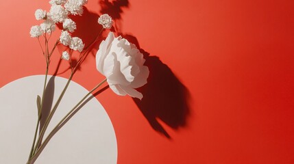 Aufkleber - White flowers casting shadows on red and white background