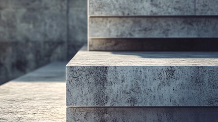 Poster - Sunlight illuminating modern concrete steps and wall
