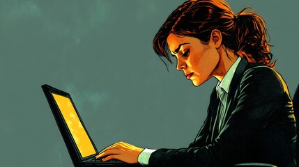 Sticker - Woman in Business Attire Working on Laptop