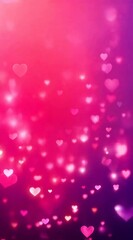 Wall Mural - Heart shaped shining bokeh lights on pink background. Romantic and love concept. Valentine's Day, wedding, anniversarie, Women's Day, Mother's Day. Backdrop with copy space. Loop video, vertical video