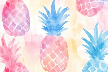 Aufkleber - Colorful watercolor pineapple pattern with vibrant hues and artistic design for joyful decor. Generative AI