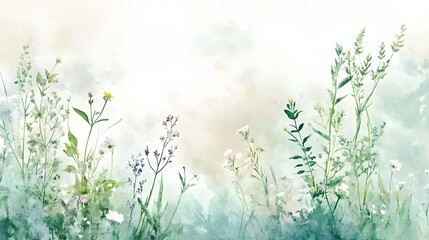 Sticker - Watercolor Painting of Delicate Wildflowers and Greenery