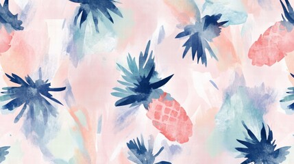 Poster - Colorful watercolor pineapple pattern in soft pastels showcasing tropical vibes and nature inspired design elements. Generative AI