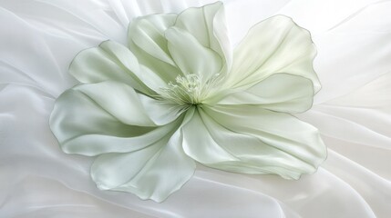 green flower on white fabric background. wedding, event, invitation