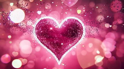 Wall Mural - Glittering Pink Heart with Sparkling Particles Animation Loop