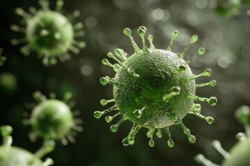 Fototapete - Viruses invade healthy cells and replicate to spread within the hosts body during an infection process. Generative AI