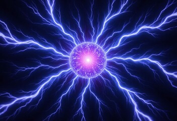 Wall Mural - Glowing purple sphere with blue electric lightning bolts