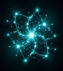 Wall Mural - Glowing turquoise light pattern with connecting lines