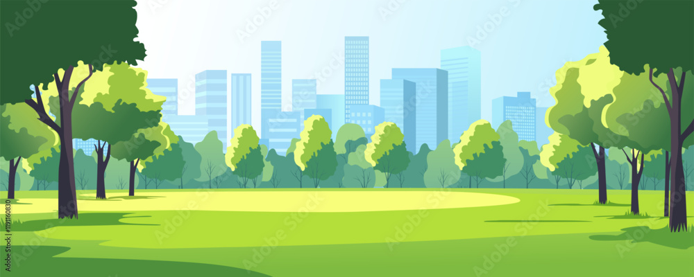 City park in summer. A beautiful park with trees and green grass ...