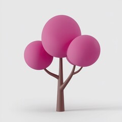 Aufkleber - A stylized 3D rendering of a pink tree with three round leaves against a white background.