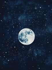 Poster - Experience the beauty of a starry night sky with a glowing full moon and vibrant constellations overhead. Generative AI
