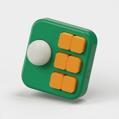Fototapete - A compact green device with orange buttons and a white joystick; a unique gadget.
