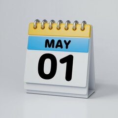 Aufkleber - A desk calendar displaying May 1st, a simple and clean design.
