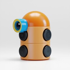 Poster - A cute, orange, cylindrical robot with a blue eye and black wheels.