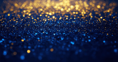 abstract background with Dark blue and gold particle. Christmas Golden light shine particles bokeh on navy blue background. Gold foil texture. Holiday concept.