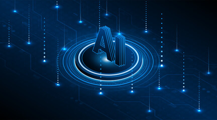 Leinwandbilder - Digital technology of the future. AI icon or artificial intelligence symbol. Future advanced artificial intelligence technology circuit board concept	