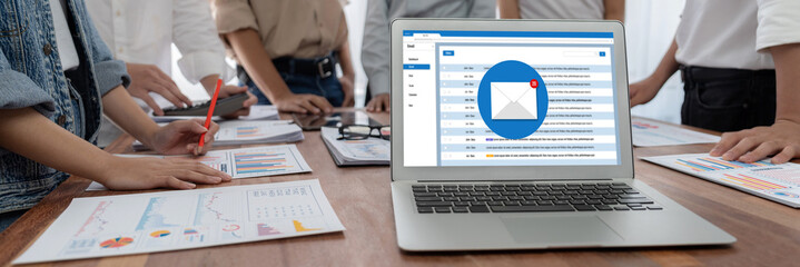 Leinwandbilder - Email notification message showing on computer screen brisk. Digital marketing message information text from business to customer client