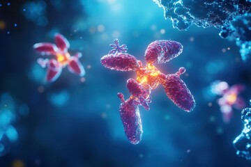 Aufkleber - Antibodies attacking viruses in a vibrant microscopic environment during a cellular response. Generative AI