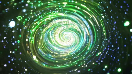 Wall Mural - Abstract spiral galaxy with glowing green particles on a dark background. Space and cosmic theme