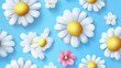 © ImagineWorld - Colorful Seamless Pattern of Daisies on Light Blue Background