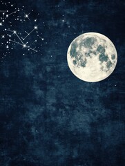 Poster - Starry night sky with a full moon illuminating constellations in the dark. Generative AI