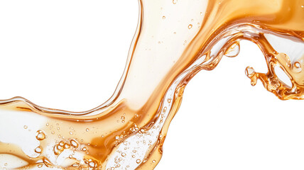 Poster - close up of caramel colored liquid flowing dynamically with bubbles, creating smooth and glossy texture. vibrant movement and golden hues evoke sense of richness and indulgence