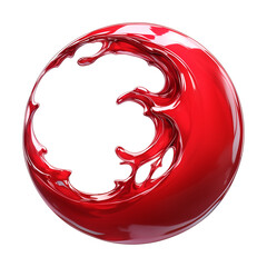 Poster - glossy red abstract shape with smooth, fluid like textures and circular design, resembling dynamic wave or splash, isolated on transparency background