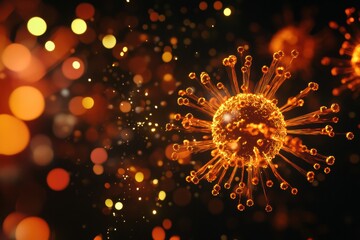 Poster - Viruses invading human cells in a colorful and dynamic representation of cellular activity and viral behavior. Generative AI