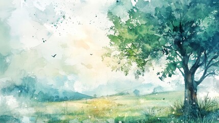 Watercolor spring landscape composition background