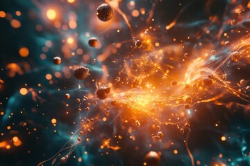 Fototapete - Viruses attacking cells through dynamic interaction in a vibrant microscopic environment. Generative AI