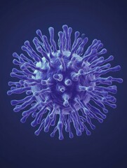 Aufkleber - Clean and simple illustration of a virus with blue accents on a dark background depicting its structure and characteristics. Generative AI