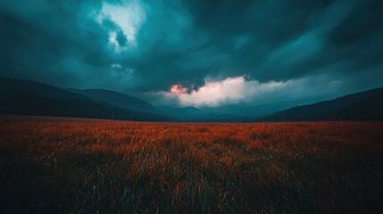 Wall Mural - dramatic mountain landscape underneath dark clouds