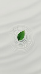 Poster - Green leaf gently floating on a calm water surface, creating perfect concentric ripples, suggesting tranquility, purity, and a connection with nature