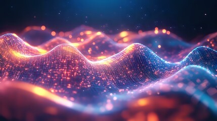Wall Mural - abstract glowing waveforms with dynamic peaks and radiant light effects, blending seamlessly into a 