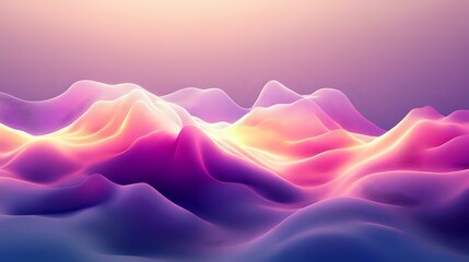 Wall Mural - Abstract glowing waveforms with peaks radiating soft light, creating a futuristic digital design in vibrant tones against a smooth background