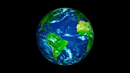 3d rotated realistic planet earth with black background