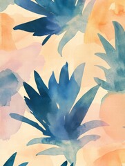 Leinwandbilder - Watercolor pineapple pattern with soft pastel background showcasing tropical vibes and vibrant colors. Generative AI