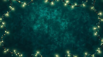 Wall Mural - Decorative glowing garlands forming a seamless pattern on a deep emerald green background with subtle textures