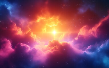 Wall Mural - vibrant cosmic nebula with bright star.