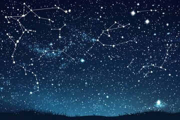 Poster - Starry night sky showcases constellations and a bright full moon illuminating a serene landscape. Generative AI