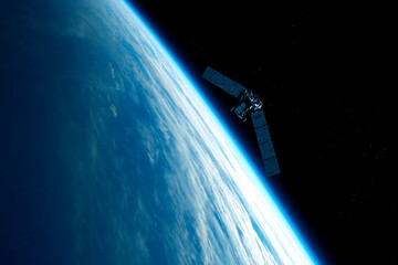 Wall Mural - a space satellite above the earth's surface. elements of this image furnished by nasa