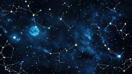 Poster - Majestic starry night sky featuring bright constellations and a luminous full moon above a serene landscape. Generative AI
