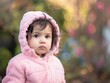 © Сергей Кошкаров - A Little Girl in a Pink Jacket Gazing with Wonder Outdoors