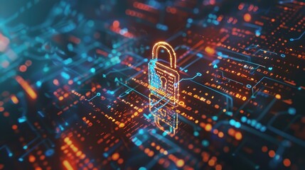 Lock Icon Representing Cybersecurity Amidst Digital Code Background