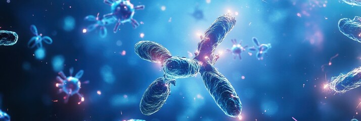 Leinwandbilder - Antibodies attacking glowing viruses in a vibrant microscopic environment. Generative AI