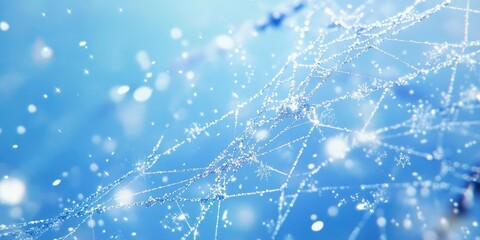 A spider web with a blue background and a lot of glitter