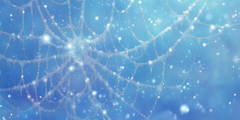 A spider web with a blue background and a lot of glitter