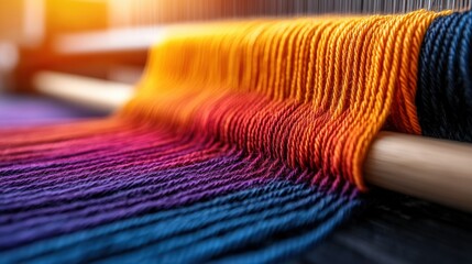 Wall Mural - a close up of a colorful yarn on a loom