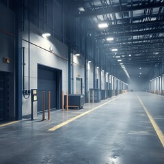 Fototapete - Enhanced warehouse security system featuring biometrics modern facility industrial environment high-tech focus