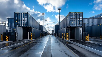 Fototapete - Freight security measures using rf technology shipping yard industrial photography urban setting aerial view safety focus